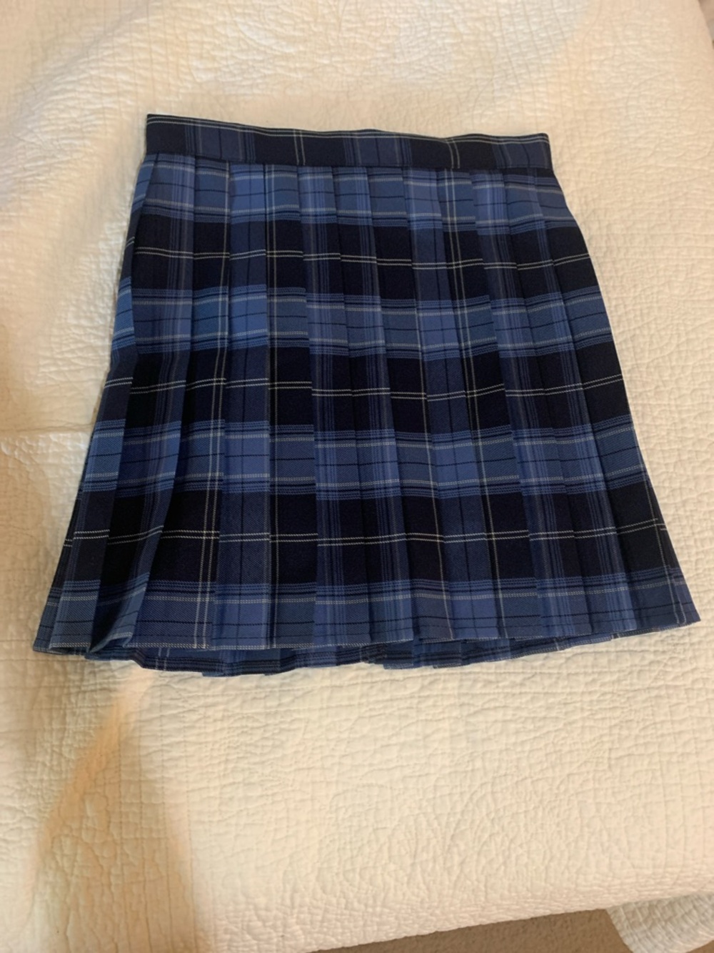 Navy & Sky Blue Plaid Pleated Mini Skirt